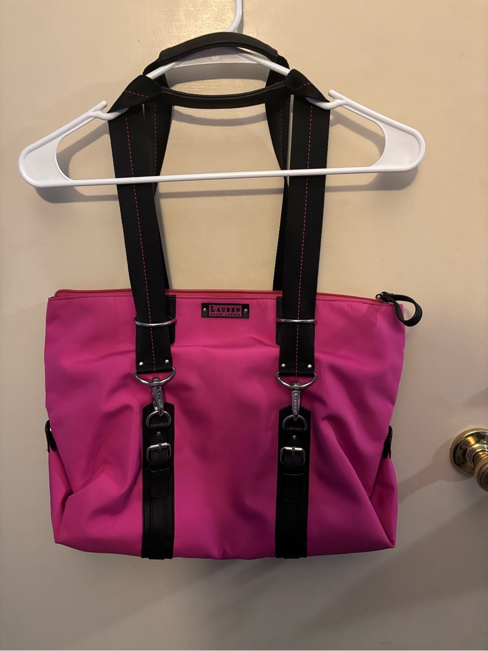 Lauren Ralph Lauren Hot Pink Tote with Black Straps